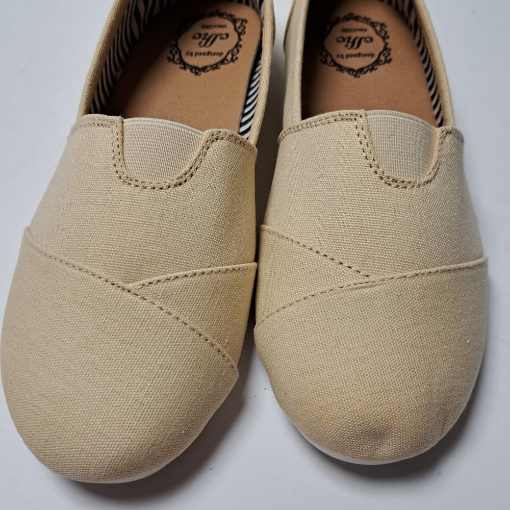 Ollio womens espadrille flats canvas slip on beige shoes USA 7.5